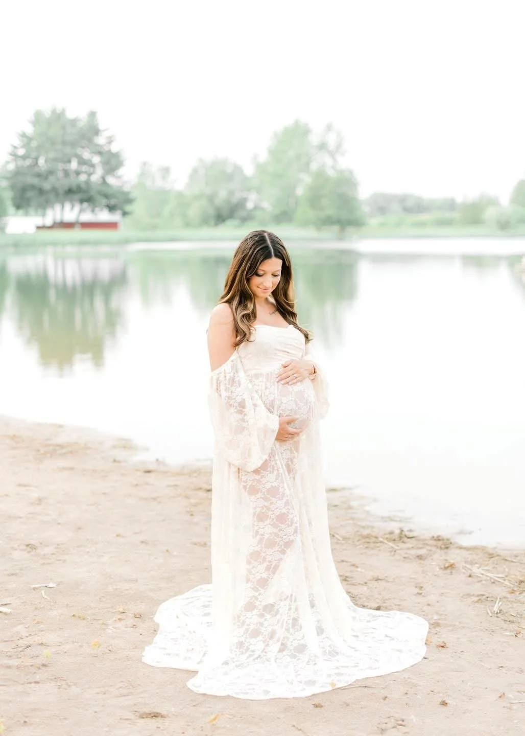 Expectant parents photographed together during a maternity session